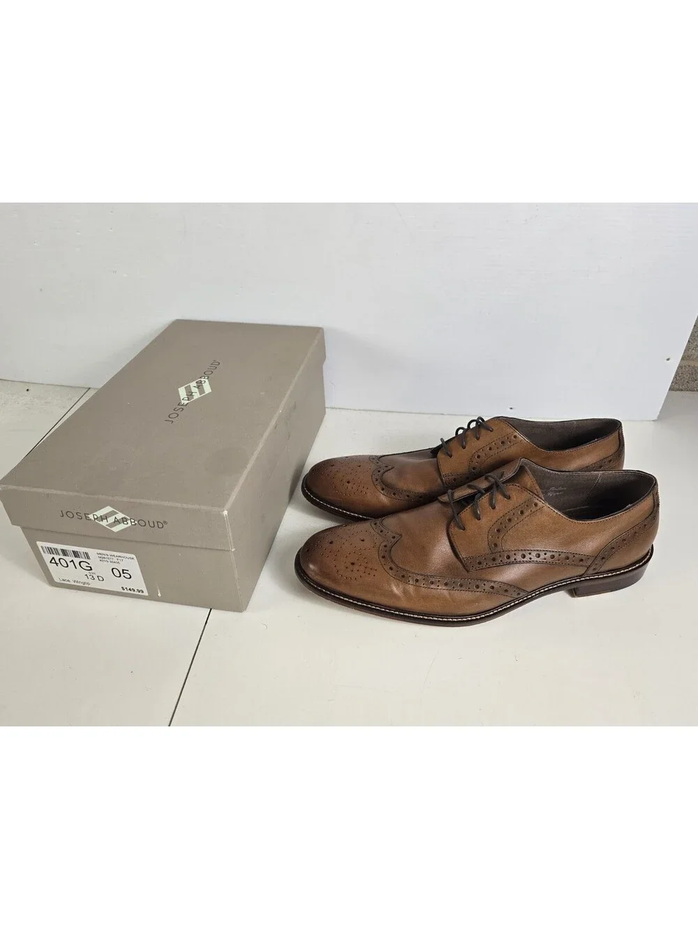 Joseph Abboud Mens Brown Leather Oxford Dress Wingtips Shoes Lace Up Size 13 D